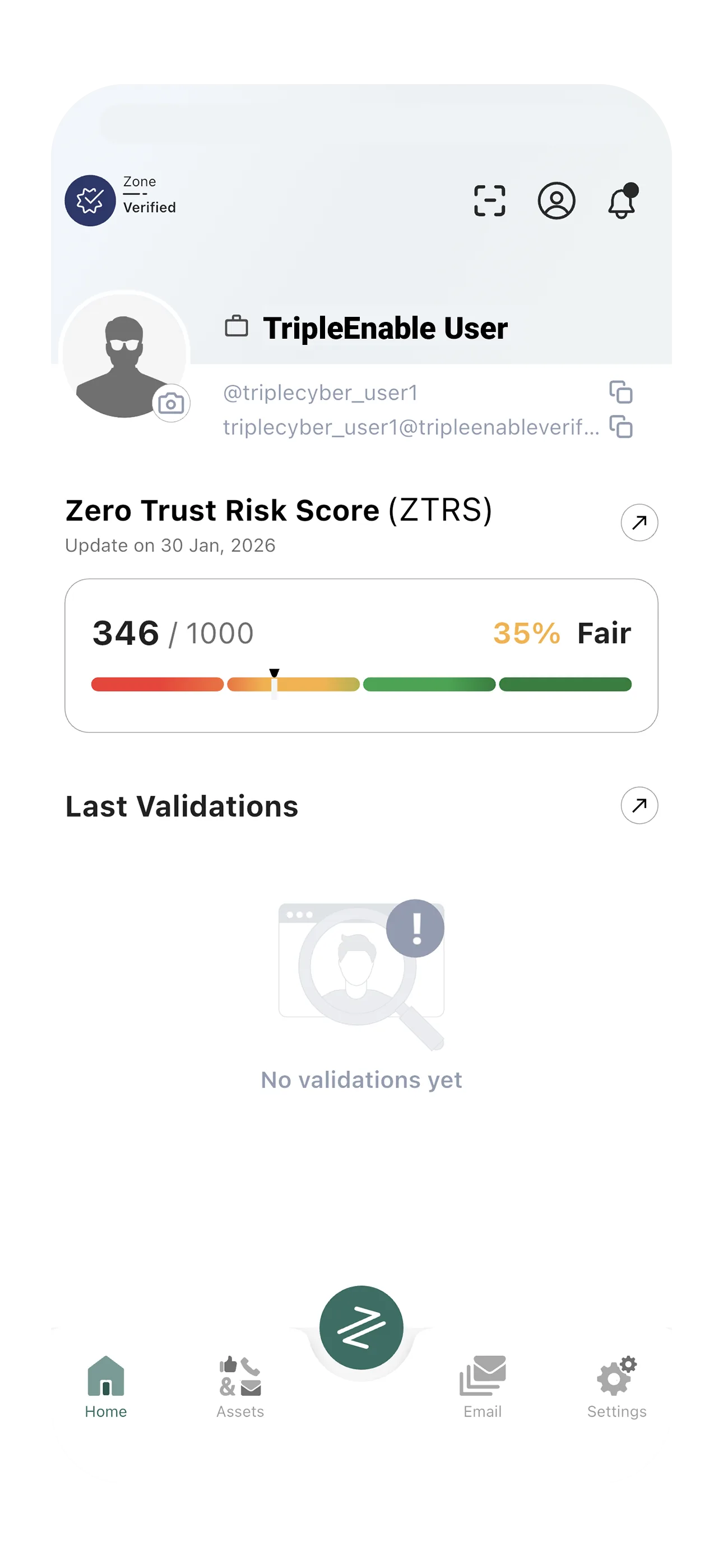TripleEnable home screen with ZTRS